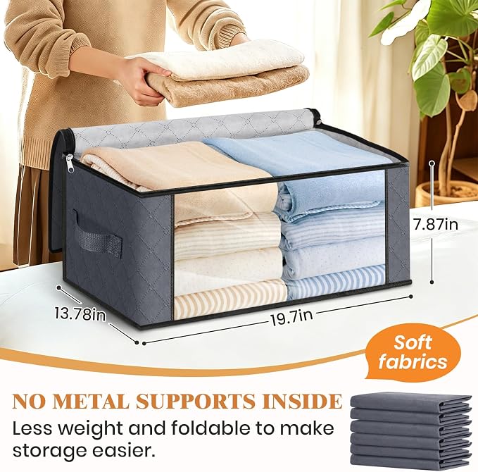 Fab totes 35L Closet Organizers and Storage, Foldable Under Bed Storage Containers, Storage bags for Organizing Bedroom, Closet, Clothing,Organization with Handle (8 Pack,Grey)