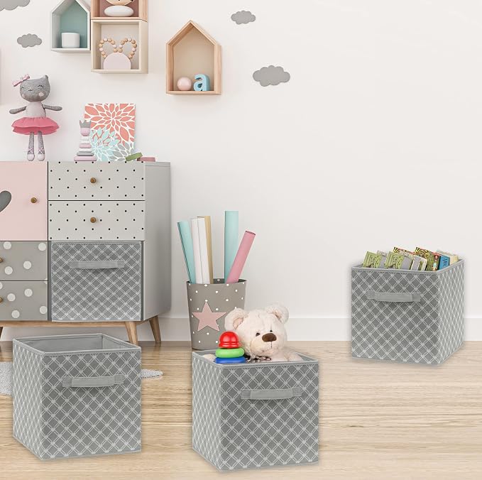 Simple Houseware 11-Inch Foldable Cube Storage Organizer Bin, Geometric Grey, 6 Pack
