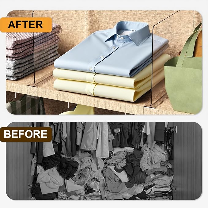 8 Pack Closet Shelf Dividers Purse Handbag Organizer Storage | Acrylic, Clear, Suitable for Kitchen, Office, Bookshelf, Cabinet, Sweater, Clothes, Towel, Bag Tall Separators Organization