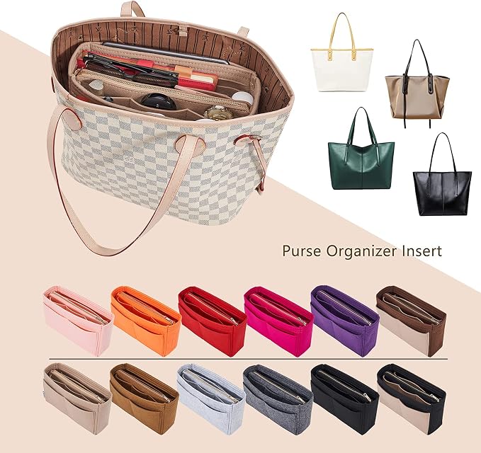 Vercord Felt Organizer Insert For Purse Handbag Tote Bag In Bag Inside Shaper Divider Neo Beige Slender Medium