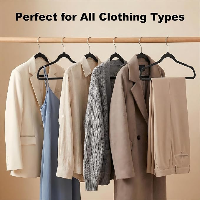 HOUSE DAY Black Plastic Hangers 50 Pack - Ultra-Thin Heavy Duty Non-Velvet | Hangers with 360° Swivel Hook & Non Slip Notches - Slim Space Saving Clothes Hangers Ideal for Dresses Coats Shirts Jackets