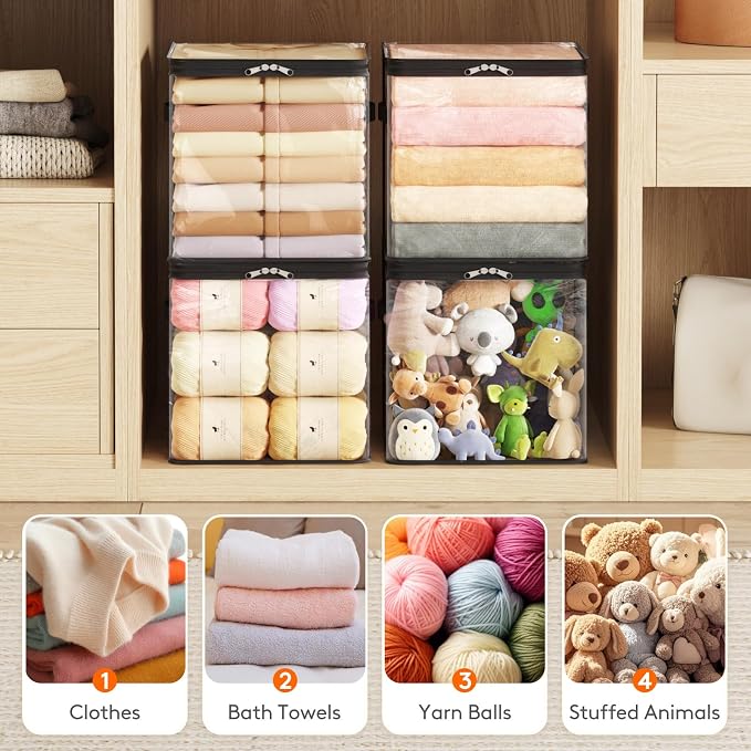 Lifewit 4 Pack Clear Clothes Storage Bags, Sweater Storage with Zipper, 36L Vinyl Foldable Moving Bags, Storage Container for Blankets Bed Sheet Sweater Yarns