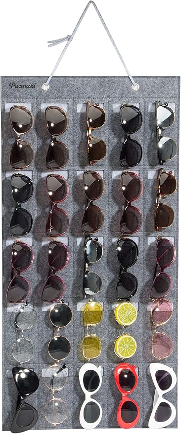 PACMAXI Sunglasses Storage Organizer, Wall Pocket Mounted by Sunglasses, Hanging Eyeglasses Storage Holder, Eyewear Display.