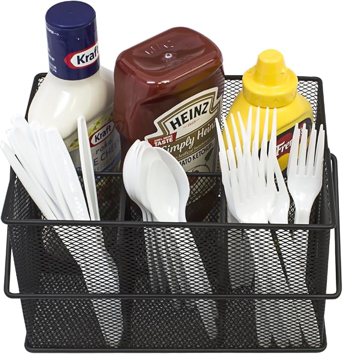 Sorbus® Utensil Caddy — Silverware, Napkin Holder, and Condiment Organizer — Multi-Purpose Steel Mesh Caddy—Ideal for Kitchen, Dining, Entertaining, Tailgating, Picnics, and much more (Black)