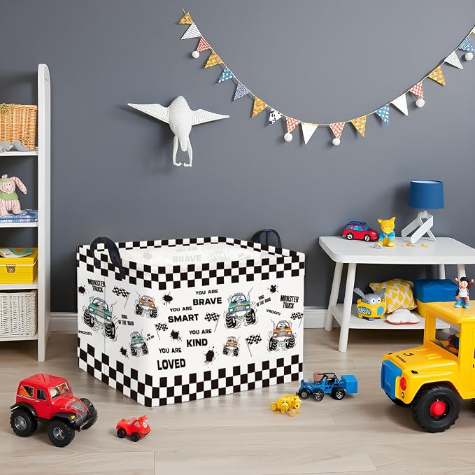 Rectangular Kids Storage Basket Baby Storage Basket with Handles for Home Kitchen Boys and Girls Cute Toy Storage Bin Organizer Shelf Book Room Decor(Flag Truck)
