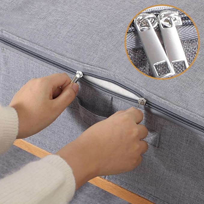 Underbed Storage Organizers, 31.5 x 15.7 x 5.9 Inch Container Bags with Lids, Storage Boxes With Handles for Blanket, Pillows, Shoes, Grey, 3 Pack