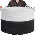 INDRESSME Large Cotton Rope Baskets for Storage, 21.7 x 13.8 Blanket Storage for Living Room Toy Baskets Kids, Baby Laundry Basket for Dirty Clothes, Pillows, 90L White & Black