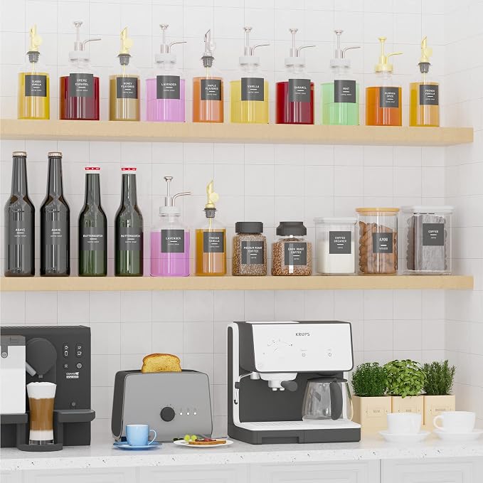 Neatsure 89 Coffee Syrup Labels for Coffee Bar Accessories, Minimalist Preprinted Coffee Stickers for Coffee Station, Essentials for Syrup Bottle & Dispenser Organization