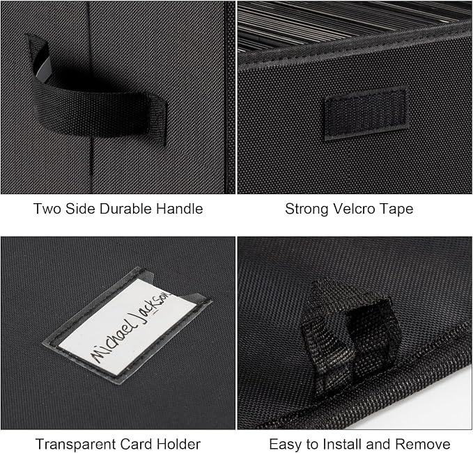 alavisxf xx 7-Inch Vinyl Storage Box, Set of 2 Stackable Case with Lid | Durable Nylon, Hold 120 Records(60 each), LP Record Organizer, Foldable, Portable Handles, for Home Office DJ Setups Travel