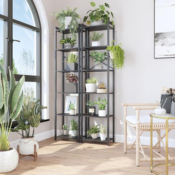 YMYNY Bookshelf, 6-Tier Ladder Shelf Organizer, Narrow Shelving Unit, Corner Storage Racks, Large Capacity Bookcase, for Home Office Living Room Balcony Bathroom, Metal Frame,HBC001B