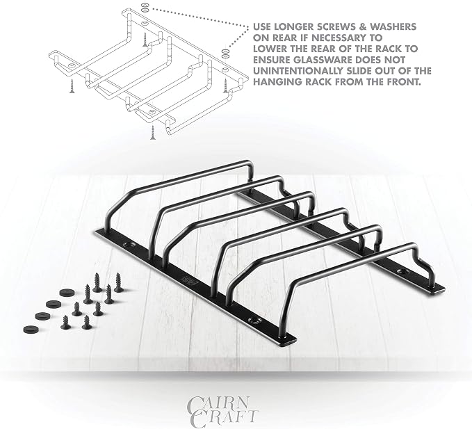 CairnCradle Whiskey Glass Rack - Under Cabinet Whisky Tasting Glasses Holder Storage Hanger Metal Organizer for Bar Kitchen (3 Across x 2 Deep, Matte Black)