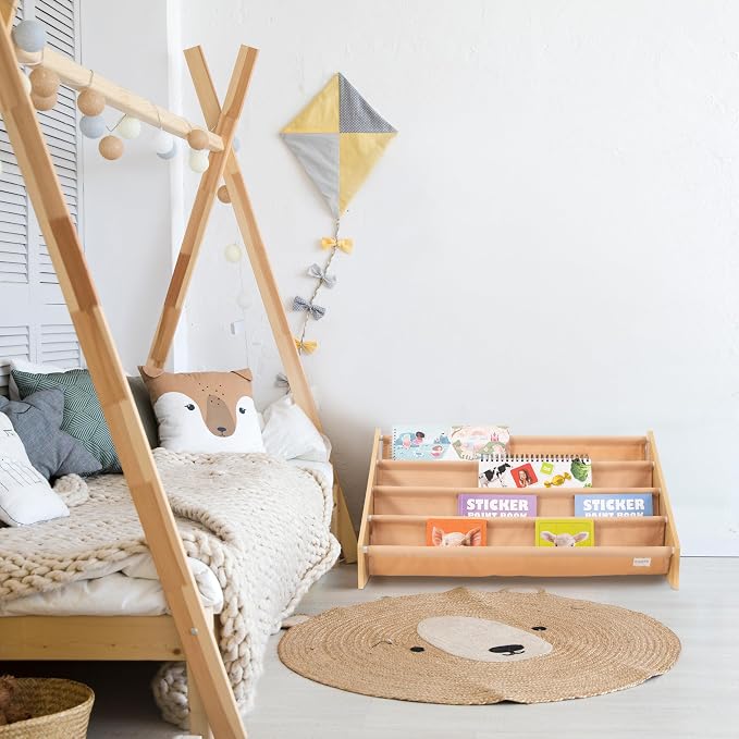 ZICOTO Decorative Wooden Bookshelf for Kids Rooms - Keeps Plenty of Books Neatly Organized & Within Reach for Toddlers - Easy Install Montessori Book Shelf for Baby's Bedroom or Playroom Decor