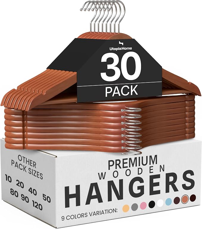 Utopia Home Premium Wooden Hangers 30 Pack - Durable & Slim Coat Hanger - Suit Hangers with 360-Degree Rotatable Hook - Wood Hangers with Shoulder Grooves (Cherry)
