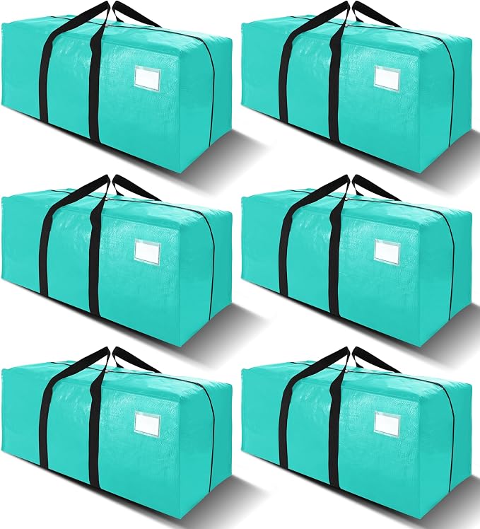 VELVETSURE 6 Pack Heavy Duty Large Moving Bags W/Backpack Straps - Strong Handles & Zippers, Storage Totes For Space Saving, Fold Flat, Alternative to Moving Box and Storage Bin, Aquamarine