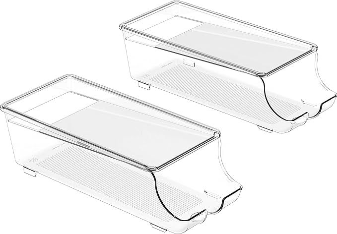 Simple Houseware 2-Pack Auto-Rolling Beverage Can Organizer for Fridge | Clear, Set of 2, Front-Loading Soda Dispenser with Smooth Glide Design, Space-Saving Refrigerator Storage Bins