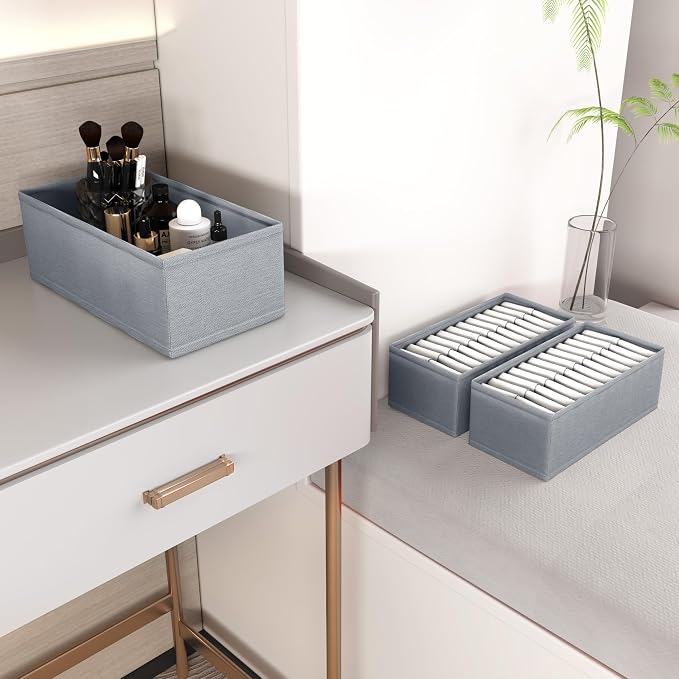 3 PACK Drawer Organizer Clothes，drawer Divider， Dresser Drawer Storage for Sock, Underwear, Bra，Panties，Belt, Tie, Stockings, Leggings & Accessories (Grey)