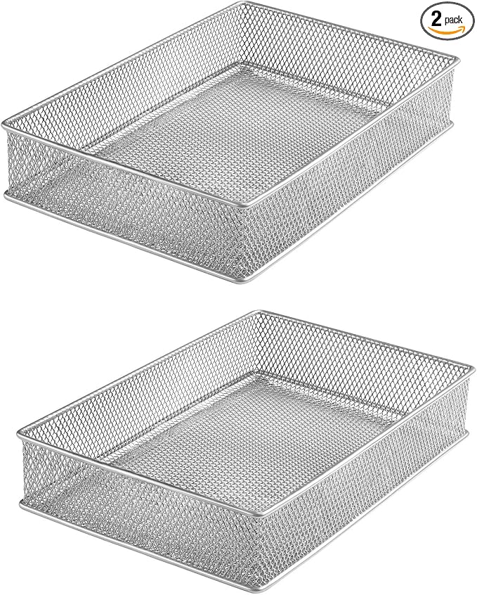 YBM HOME Silver Mesh Drawer Cabinet and or Shelf Organizer Bins, School Supply Holder Office Desktop Organizer Basket (2, 6x9x2 Inch)