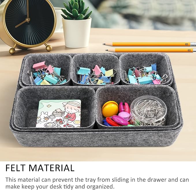 Newthinking Desk Drawer Organiser Trays, 8 Pack Square Organizer Box Stackable Dividers, Save Desk Space Dividers Box for Home Office Cosmetics Storage Boxes (Dark Gray)