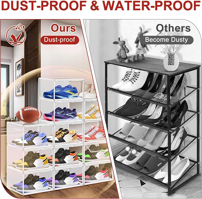 1 Pack Clear Shoe Boxes Size 12 Shoe Storage Organizer for Closet Stackable Shoes Rack Handbag Organizer Plastic Sneaker Storage Bin with Magnetic lids