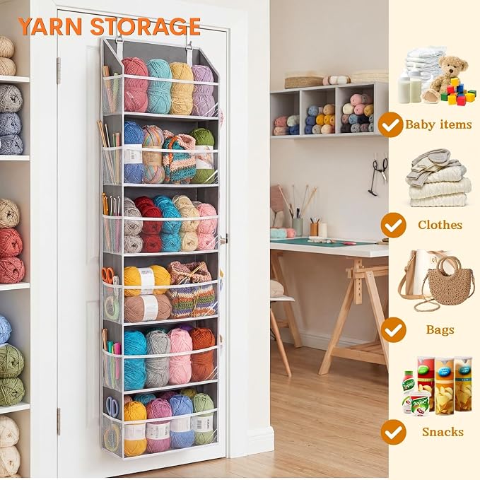 Ofiray-home 2 Pack Over Door Organizer with 6 Large Pockets | 6 Transparent Pockets & 12 Mesh Side, 80 lbs Weight Capacity Hanging Storage for Toys, Shoes, Diapers, Pantry