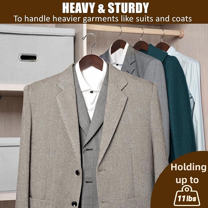 Amber Home 6 Pack Wide Shoulder Wooden Suit Hangers, Walnut | Walnut Wood Coat Hangers with Non Slip Pants Bar, Clothes Hangers for Jackets, Sweaters, Pants & Heavy Clothes