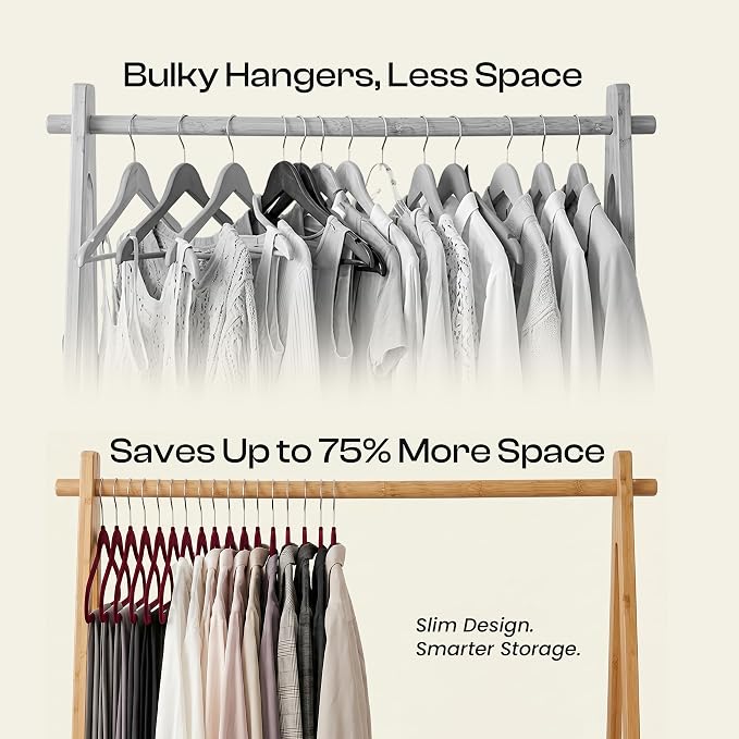 Utopia Home Velvet Hangers, Burgundy, 20 Pack | Luxury Non-Slip Slim Pant & Coat Hangers, Strong Space-Saving Clothes Hangers with Pants Bar and 360° Swivel Hook