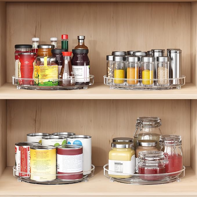 Optish 3 Pack Lazy Susan Organizer, 9.5 Inch Lazy Susan Turntable for Cabinet, Refrigerator Organizer for Pantry Organizers and Storage, Non-Skid Fridge Organizer