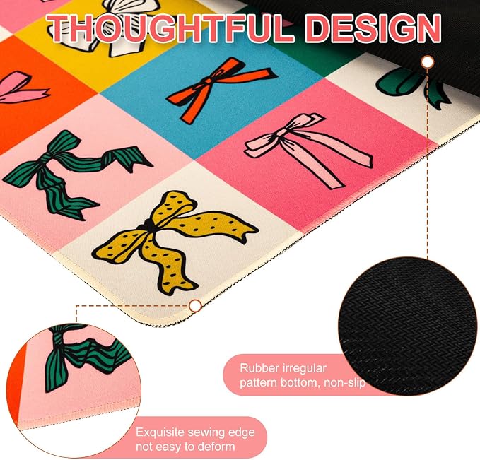 L-SPOUTTO Cute Bow Desk Mat for Keyboard and Mouse,Girly XL Large Mouse Pad | Non-Slip Keyboard Pad Waterproof Desktop Mat for Laptop Computer Work Game Home Office-Checkered Bow
