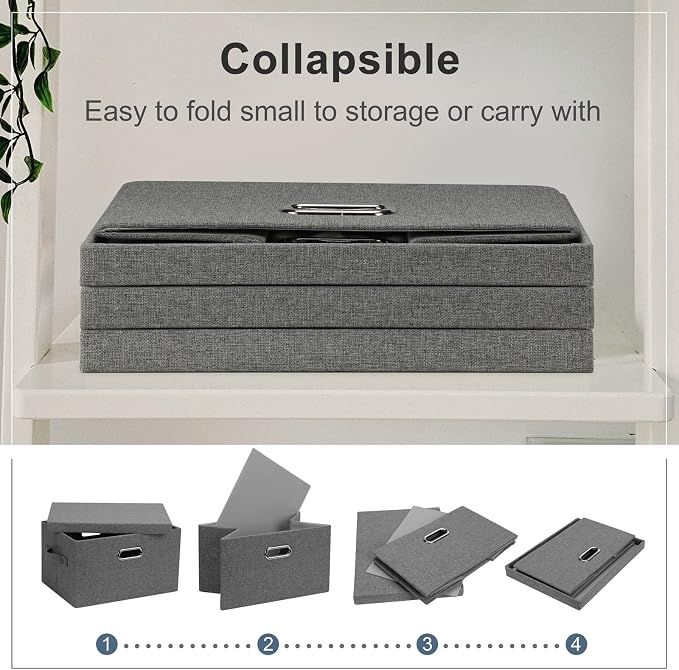 Graciadeco Medium 15" 21 Quart Collapsible Stackable Storage Bins with Lids, 5 Packs Grey Foldable Fabric Closet Boxes Heavy-duty Linen Cube Baskets Container for Bedroom Office (15 x 11 x 8)