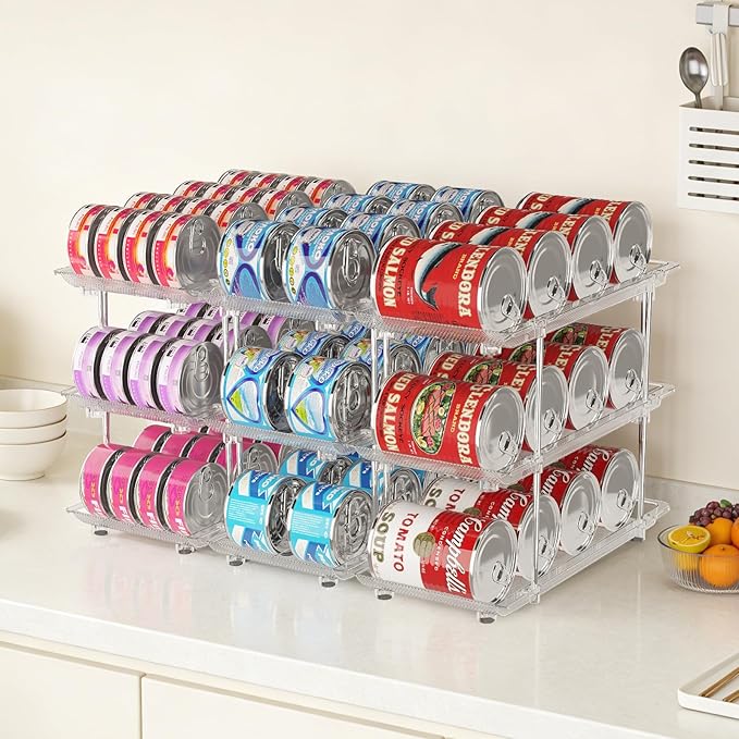 Cat Food Can Organizer, 3-Tier Adjustable | Modular, For Pantry & Fridge, Fits 3oz & 5oz Cans, Clear, Soup Cans Storage