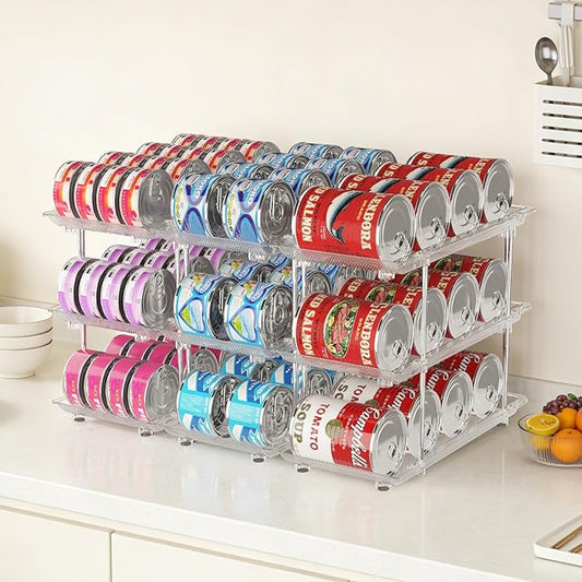 Cat Food Can Organizer, 3-Tier Adjustable | Modular, For Pantry & Fridge, Fits 3oz & 5oz Cans, Clear, Soup Cans Storage