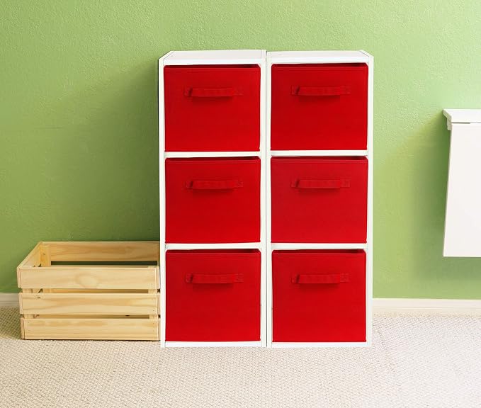 Simple Houseware Foldable Cube Storage Bins, 11-Inch Red, 6-Pack Fabric Cubes Organizer for Closet or Shelves