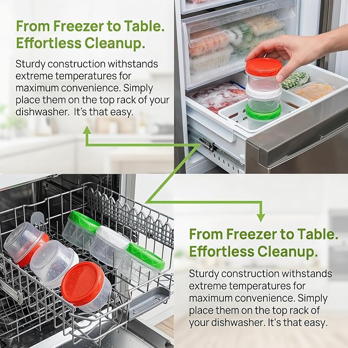 EONJOE 4oz Airtight Plastic Food Storage Containers with Lids, 12pcs | Dishwasher safe ,Freezer safe ,BPA free,Reusable,Round jars ,Perfect for salad dressing sauce lunch to go
