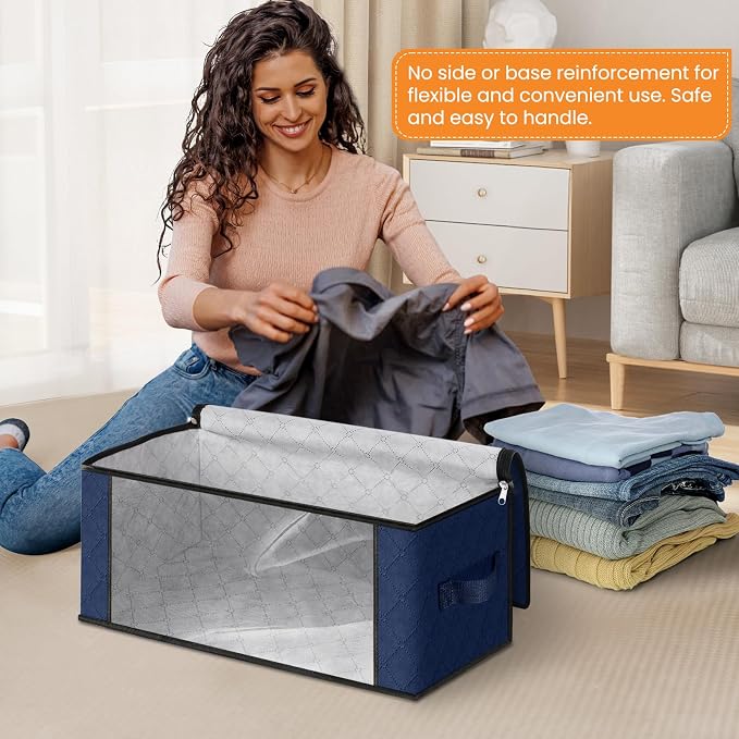 Fab totes 35L Closet Organizers and Storage, Foldable Under Bed Storage Containers, Storage bags for Organizing Bedroom, Closet, Clothing,Organization with Handle (10 Pack,Blue)