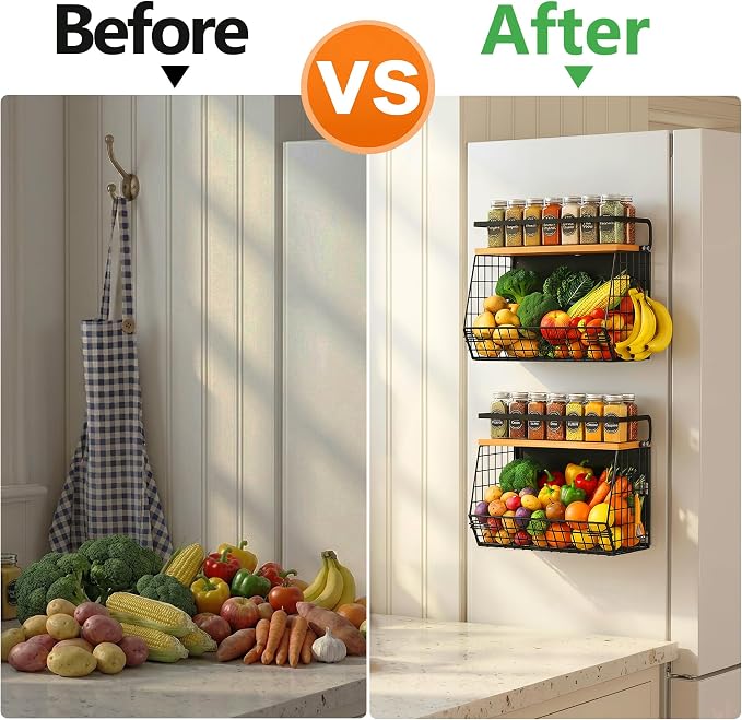 Magnetic Shelf for Fridge with Wood Lid, Fruit Potato & Onion Storage Bins, Magnetic Spice Rack for Refrigerator Pantry Organizer & Storage, Large Container for Refrigerator, Kitchen Counter & Laundry