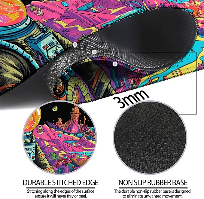 Fantasy Planet Space Gaming Desk Mat, Computer Keyboard Large Extended Astronaut Mouse Pad for Office and Home, 31.5×11.8 Inches, XL