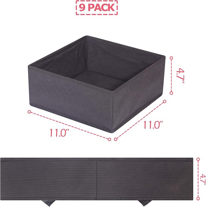 DIOMMELL 9 Pack Foldable Cloth Storage Box Closet Dresser Drawer Organizer Fabric Baskets Bins Containers Divider for Clothes Underwear Bras Socks Clothing, Dark Grey 900