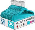ZOBER Turquoise Velvet Hangers 50 Pack - Clothes Hangers, Coat Hanger for Pants & Dress Clothes - Non Slip w/ 360 Degree Swivel, Holds up to 10 lbs - Strong Felt Hanger for Clothing