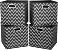 Cloth Storage Bins Set of 4 Thick Fabric Drawers Foldable Cubes Basket Organizer Container with Dual Metal Handles for Shelf Cabinet Bookcase Boxes Grey-Black 13x13x13 inch