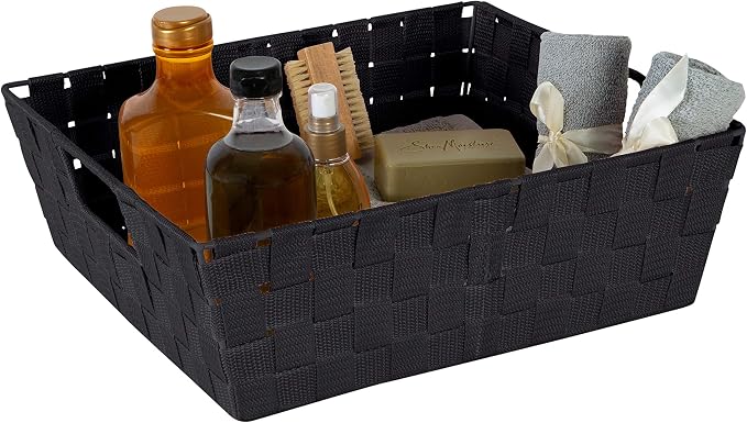 Simplify 15"x 13"x 5" Alloy Steel Rectangular Basket with 2 Built-in Carrying Handles, Black