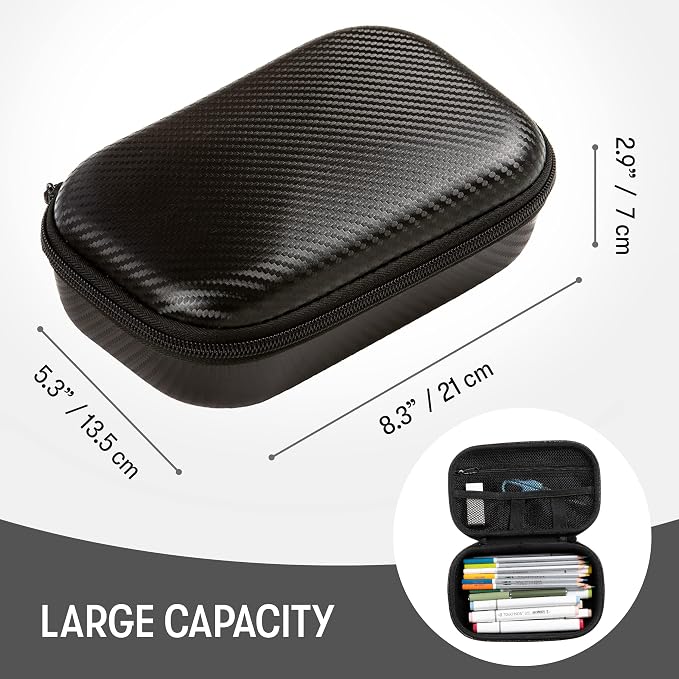 ZIPIT Black Carbon Pencil Case, EVA Pencil Box, Durable Storage Organizer, School Supplies and Cable Holder