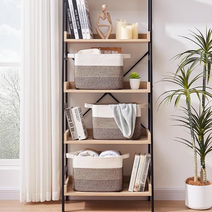 OIASKET Storage Baskets for Organizing, Woven Baskets for Shelves, Rectangle Decorative Organizer for Storage Clothes, Toy, Books, Towels Nursery Bins 3 Pack (Gradient Dark Brown, 13"x9.85"x8.7")