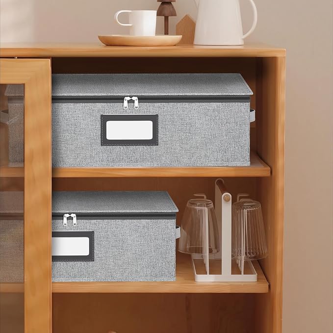 homyfort Mug Storage Box with Dividers, China Coffee Mug Storage Containers Holder Organizer Hard Shell, Service for 24 Coffee Mugs or Tea Cups (Grey)