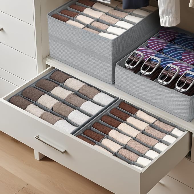 Joyoldelf Sock Organizer Drawer Organizer - Underwear Organizer, Collapsible Closet Organizers and Storage Sock Holders Organizers for Storing Socks, Ties, Belts 2 Pack(Gray)