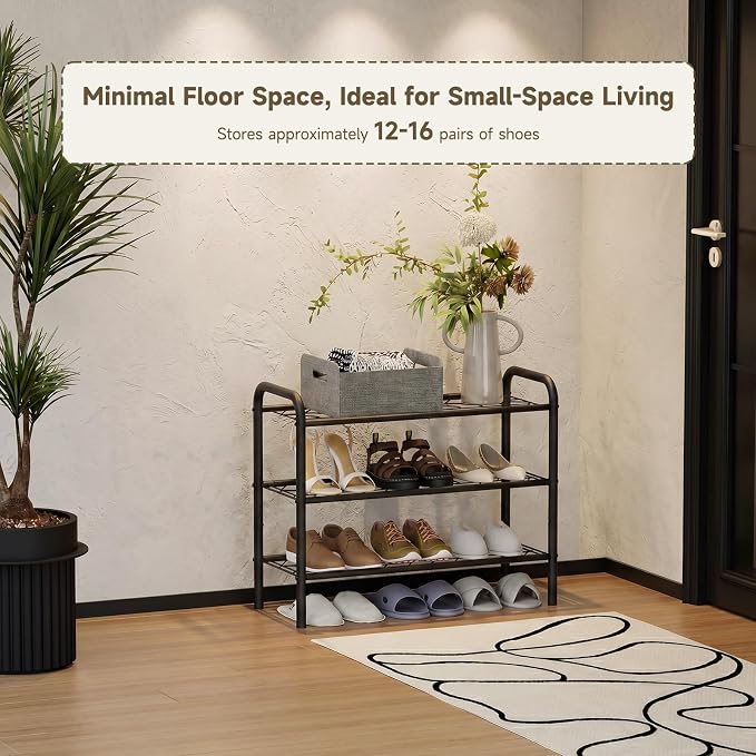 Shoe Rack,Long Shoe Organizer for Closet,Wide Shoe Storage for Entryway, 3 Tier Sturdy Metal Free Standing Shoe Shelf