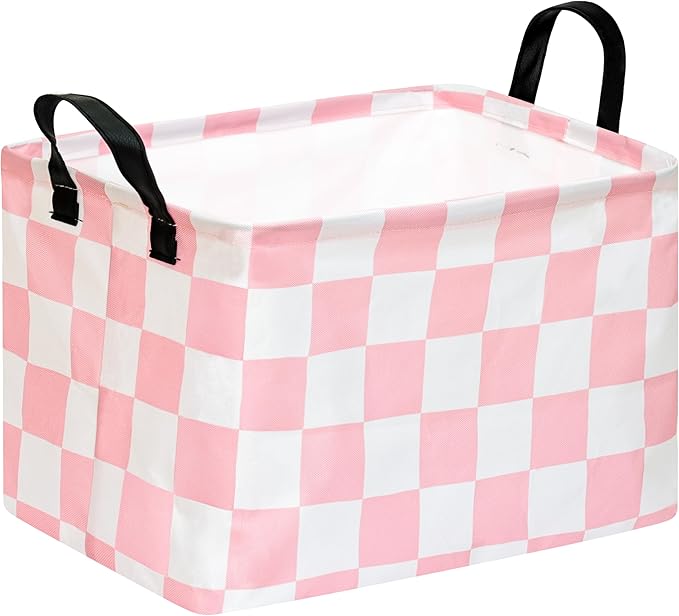 Kids Storage Basket Gift Basket for Girls Toy Organizer Nursery Bedroom Decor Waterproof Lined with Handles Pink Laundry Hamper