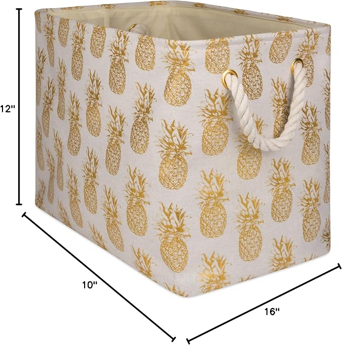 DII Polyester Storage Bin, Gold Metallic Collection Collapsible with Handles, Medium, Pineapple