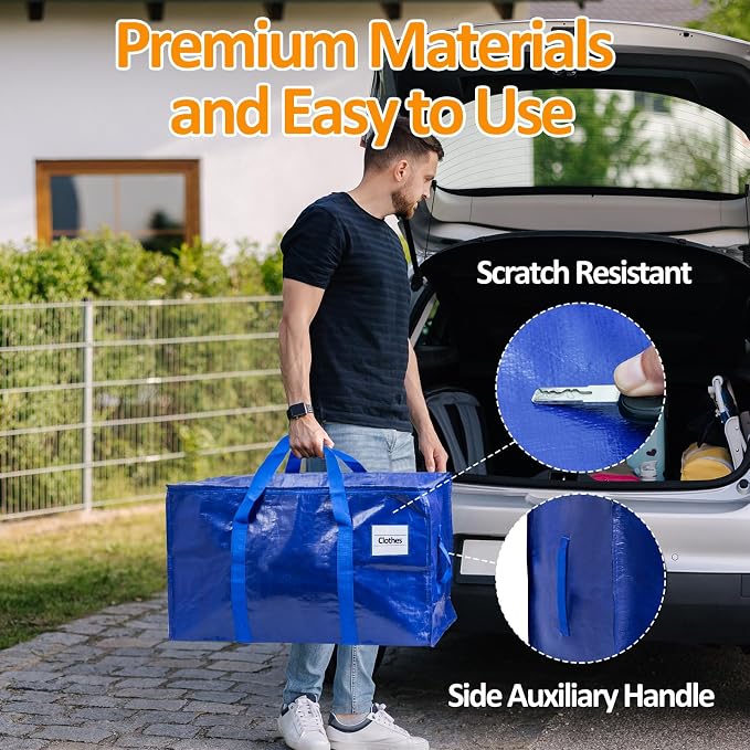 2-Pack Moving Bags, 23 Gallon Heavy Duty Waterproof Storage Totes with Reinforced Handles for Dorm & Home