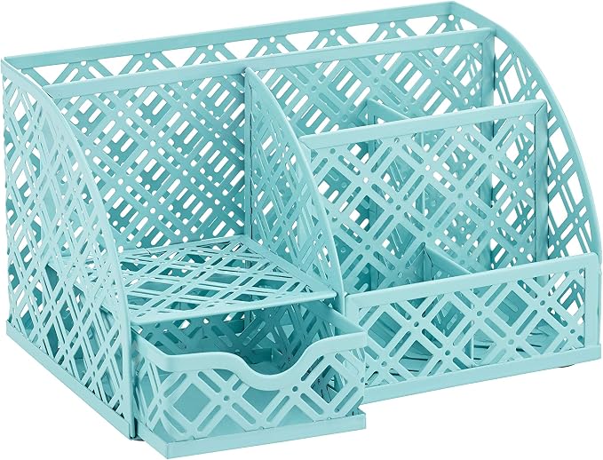Exerz Desk Organizer Turquoise Office Desk Accessories Supplies Office Storage Desktop Pencil Pen Holder with Drawer Home Workspace