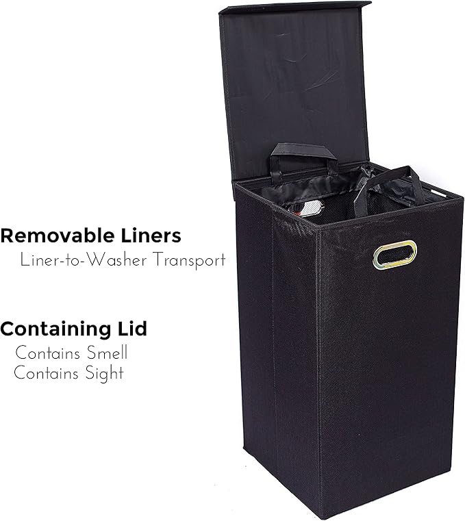 BIRDROCK HOME Single Laundry Hamper with Lid and Removable Liner | Linen | Easily Transport Laundry | Foldable Hamper | Cut Out Handles